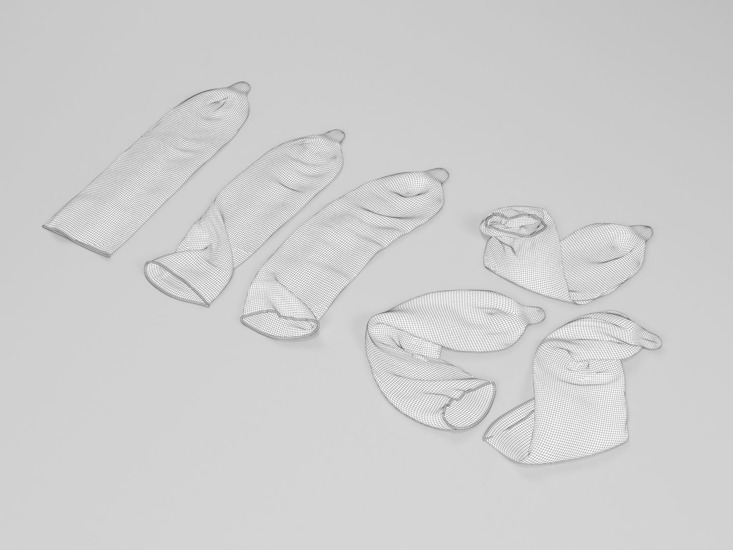 Condoms group of different colored plastic wraps 3D model_10