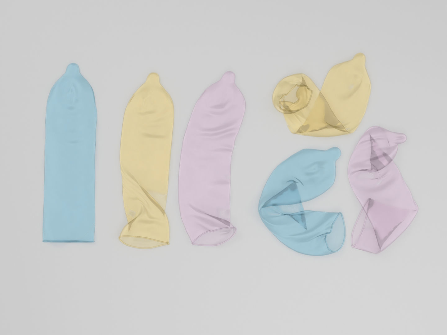 Condoms group of different colored plastic wraps 3D model_8