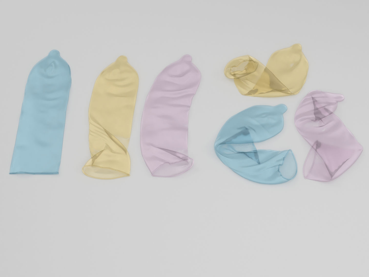Condoms group of different colored plastic wraps 3D model_1
