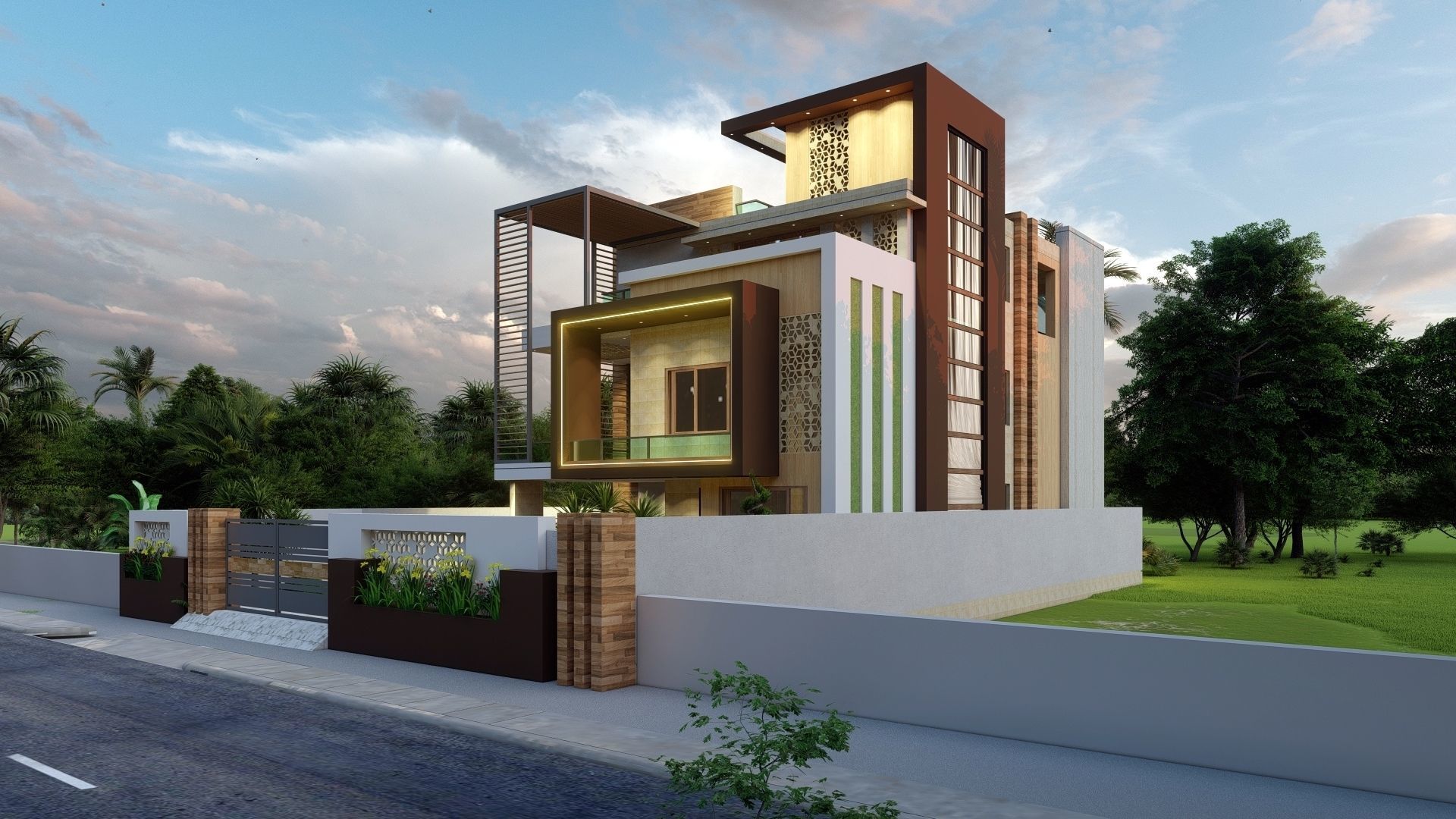 Exterior view of residential compelete file 3D model_2