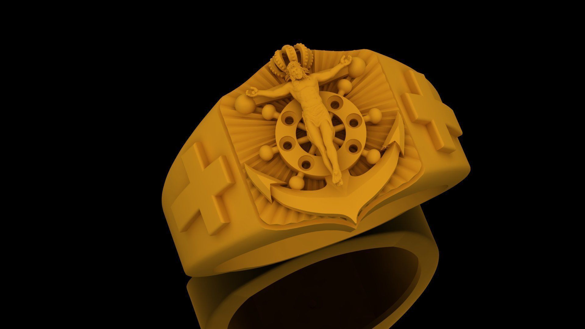 Anchor and Christ Ring 3D Model 3D print model_4