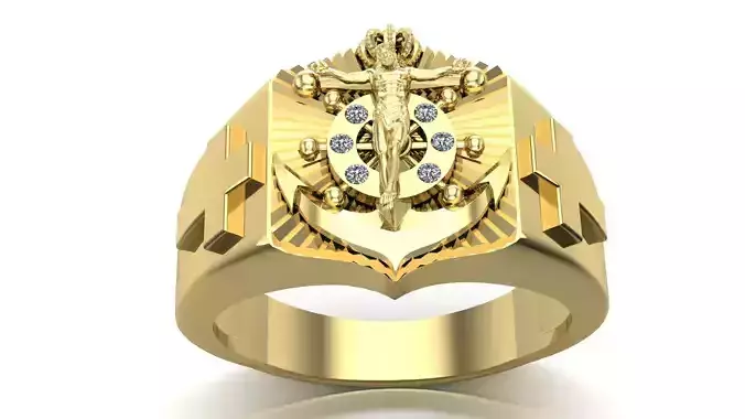 Anchor and Christ Ring 3D Model