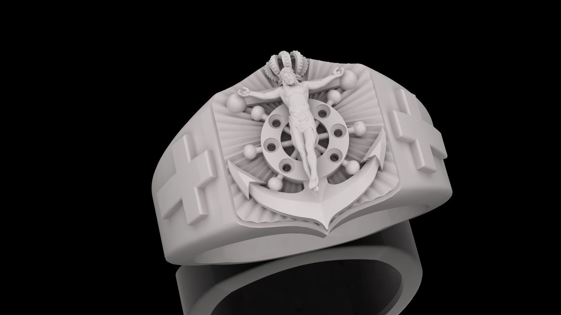 Anchor and Christ Ring 3D Model 3D print model_5