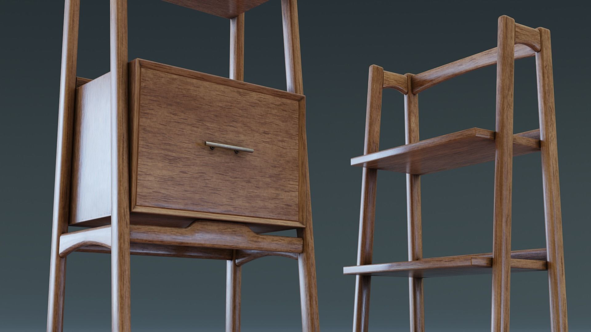 Mid-Century Bookshelf Low-poly 3D model_5
