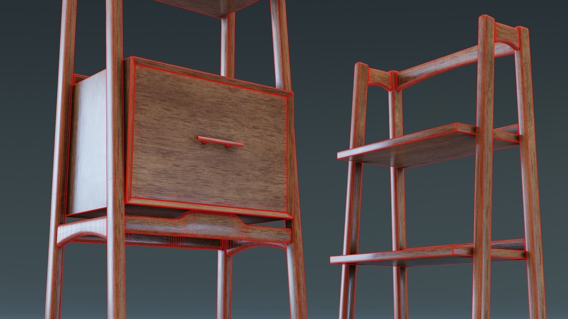 Mid-Century Bookshelf Low-poly 3D model_6