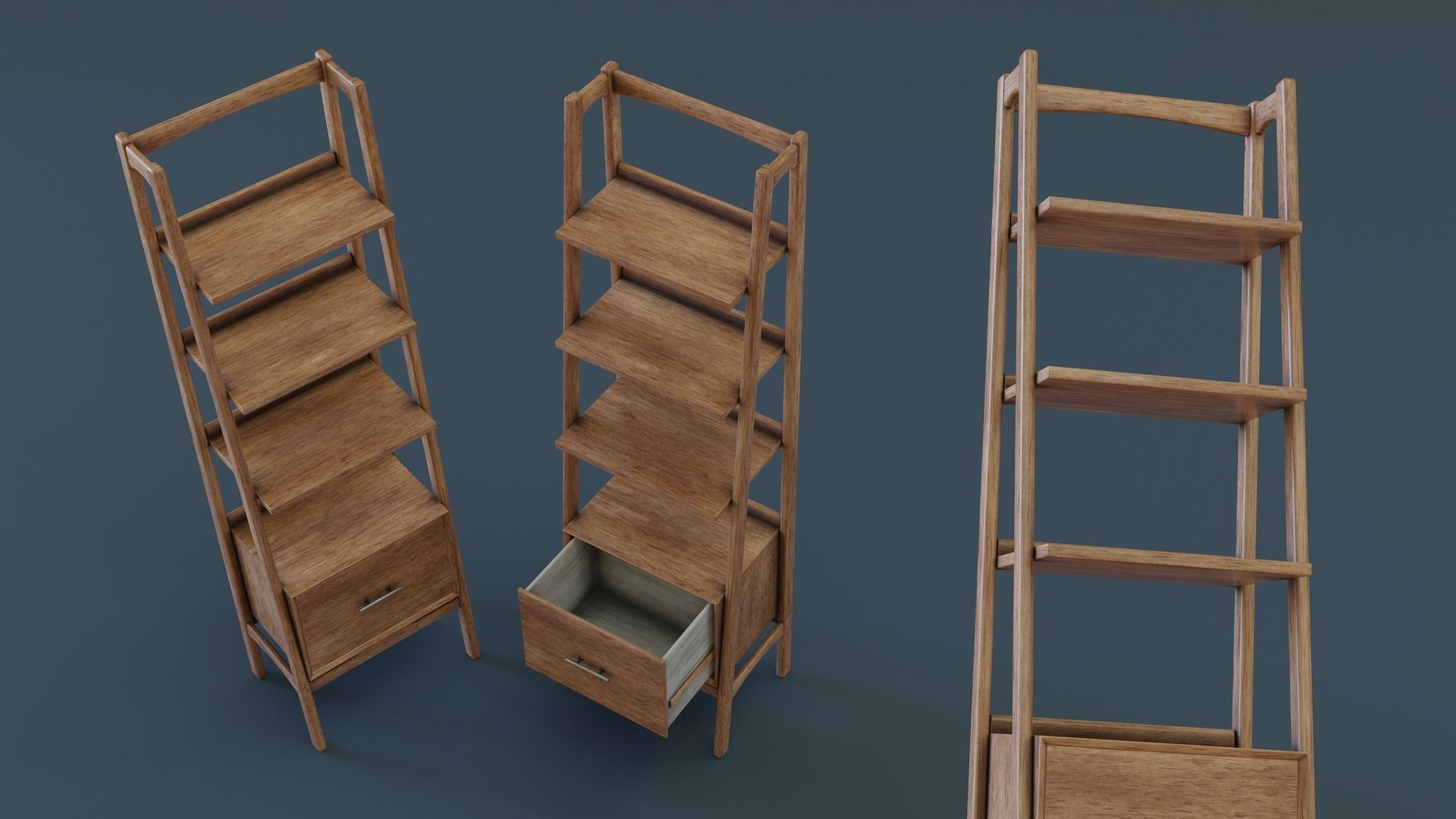 Mid-Century Bookshelf Low-poly 3D model_4
