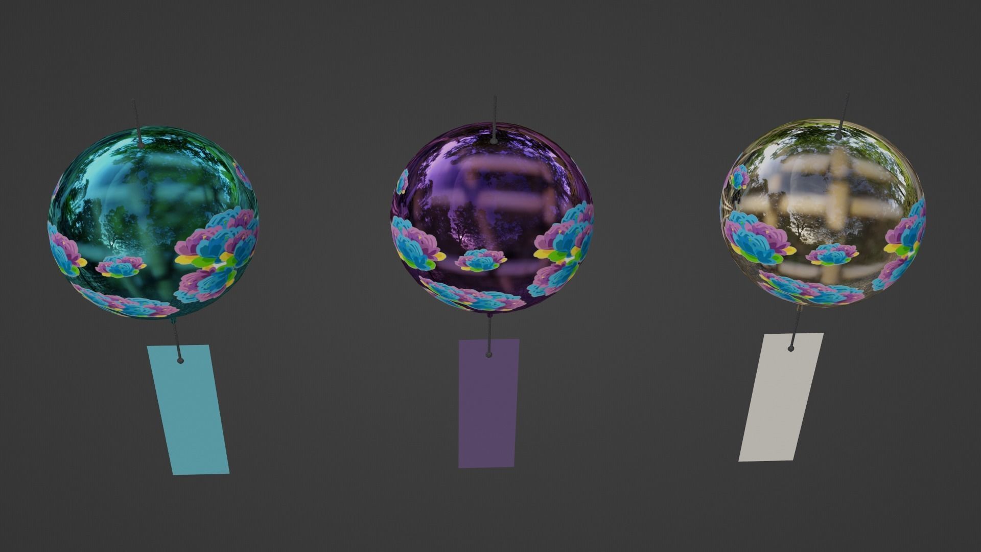 Furin - Wind Chimes Low-poly 3D model_7