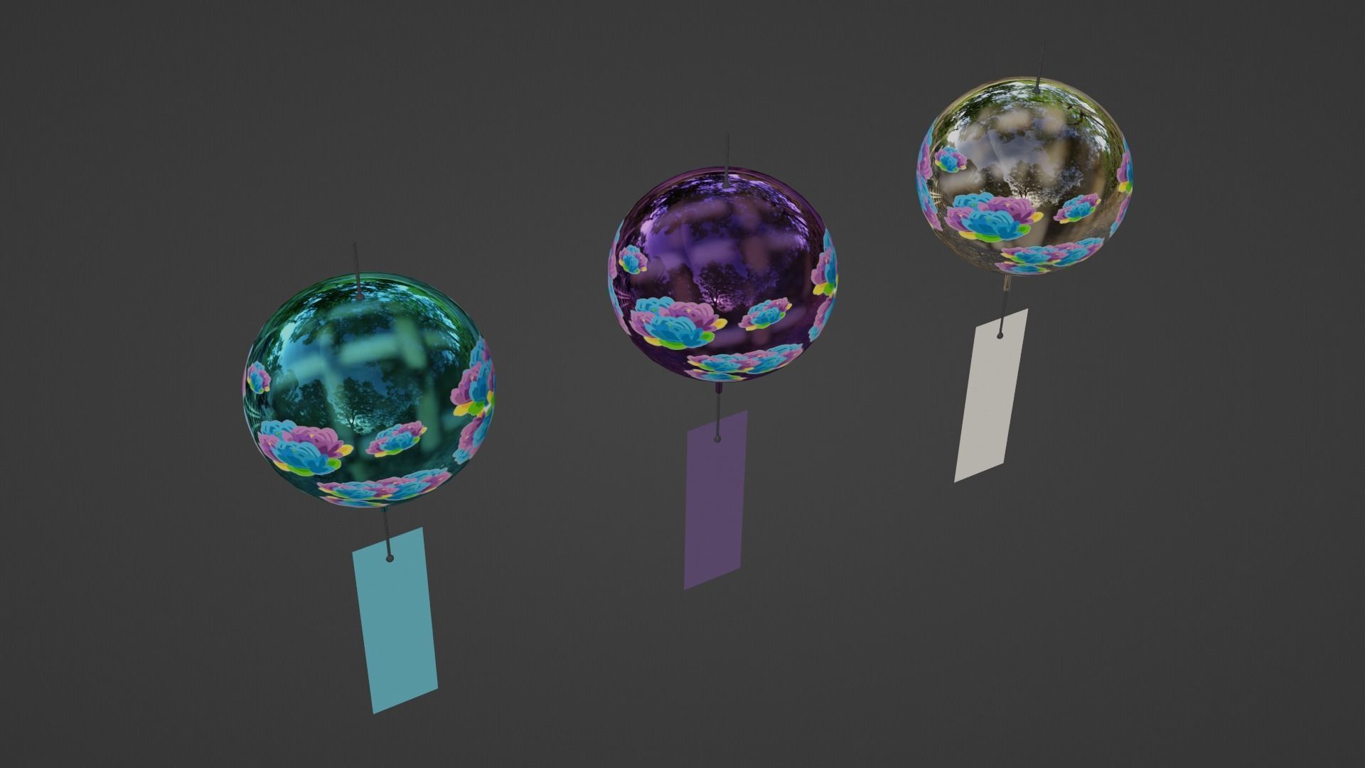 Furin - Wind Chimes Low-poly 3D model_10