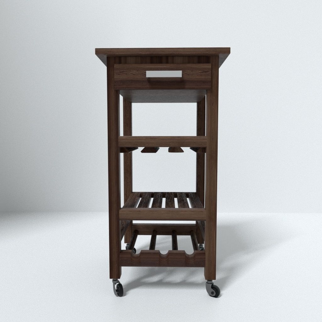 Wine bar cart  Low-poly 3D model_2
