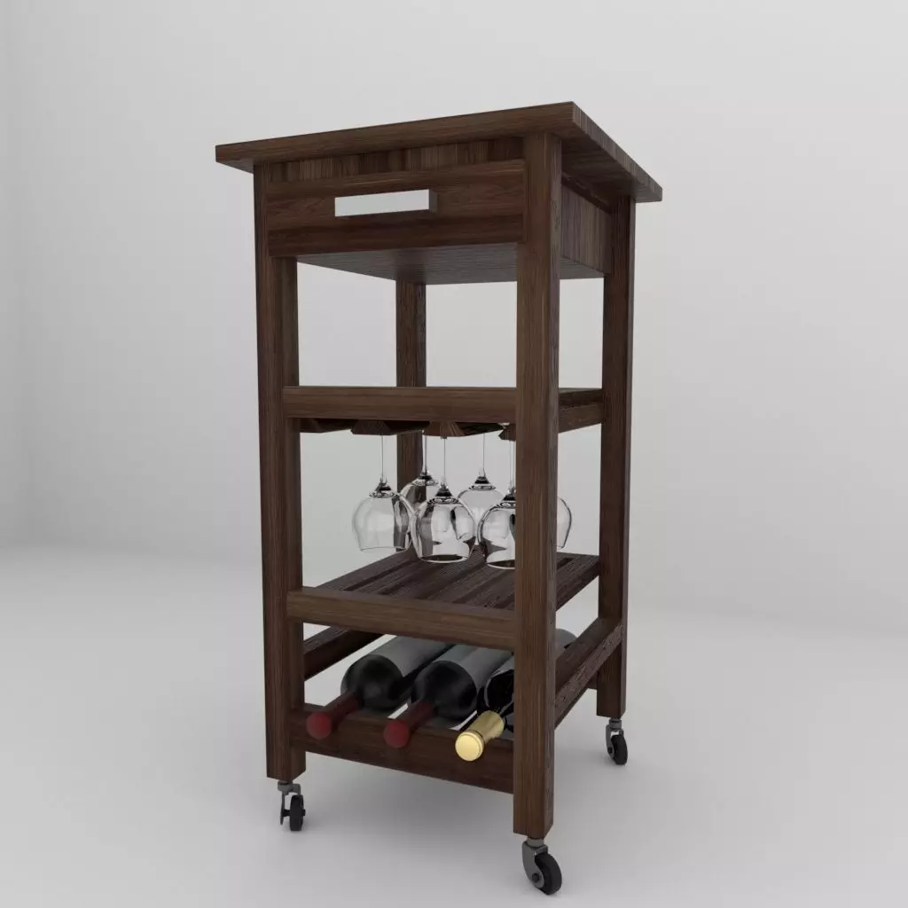 Wine bar cart  Low-poly 3D model_0