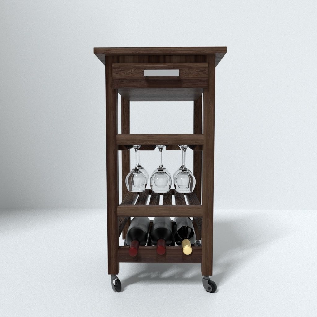 Wine bar cart  Low-poly 3D model_1