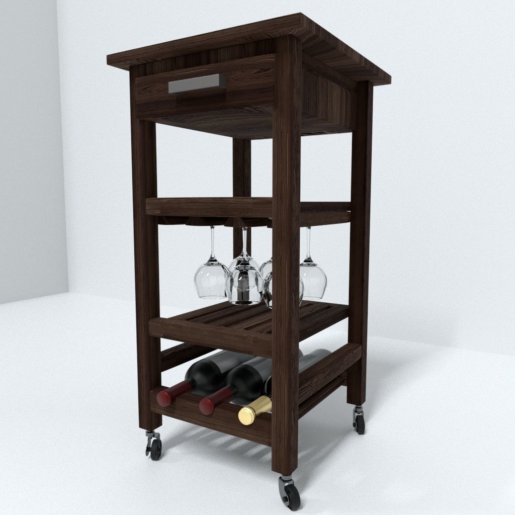 Wine bar cart  Low-poly 3D model_6