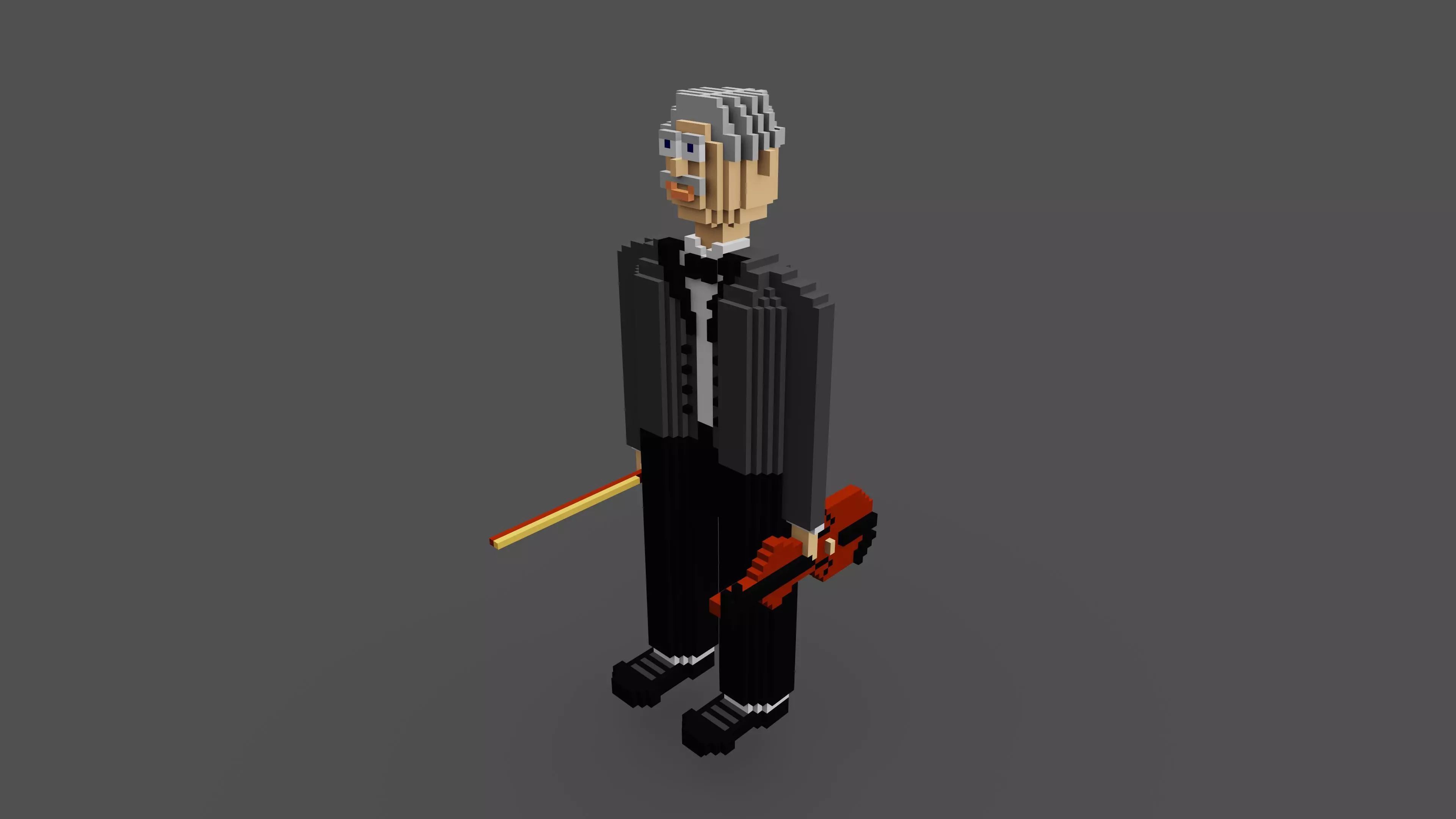 Violin player Low-poly 3D model_0