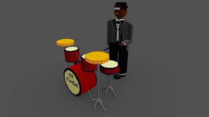 Drummer man in suit playing drums Low-poly 3D model