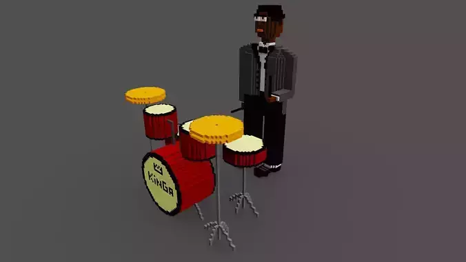 Drummer man in suit playing drums