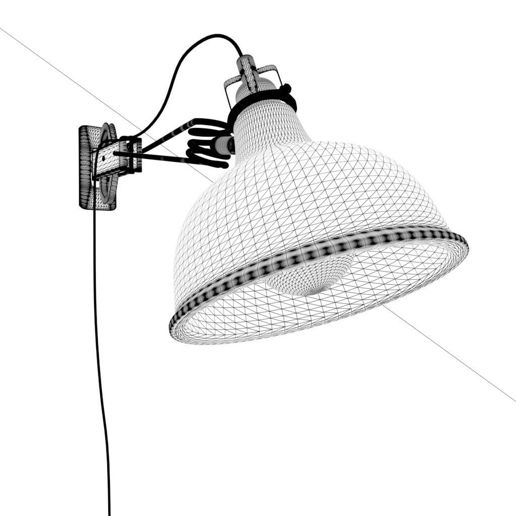 Wall lamp with bulb cord and outlet Low-poly 3D model_5