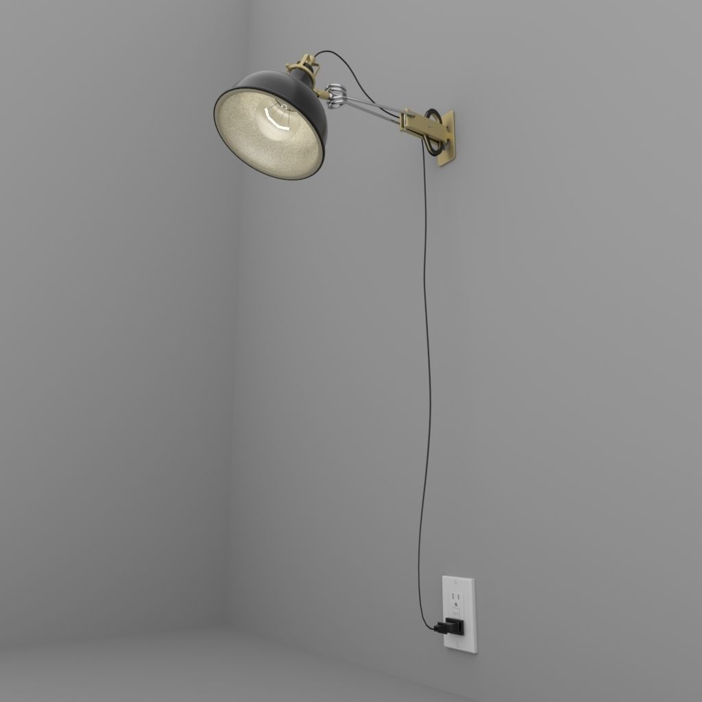 Wall lamp with bulb cord and outlet Low-poly 3D model_1
