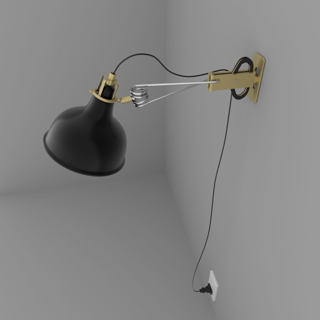 Wall lamp with bulb cord and outlet Low-poly 3D model_9