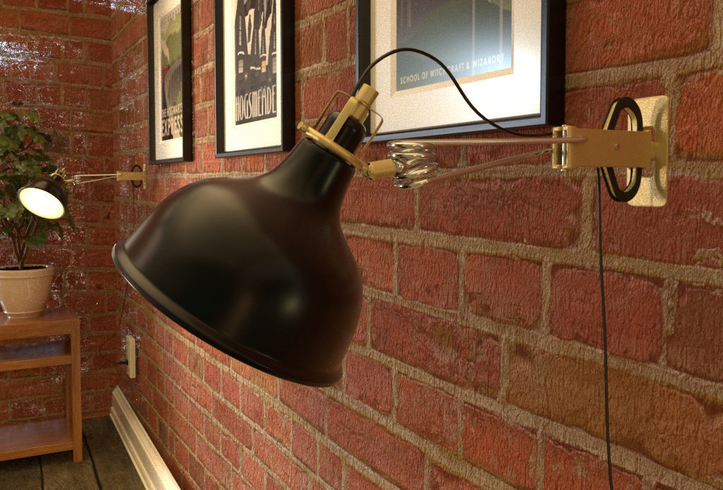 Wall lamp with bulb cord and outlet Low-poly 3D model_3