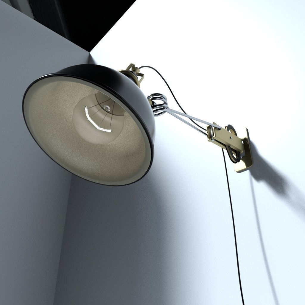 Wall lamp with bulb cord and outlet Low-poly 3D model_2