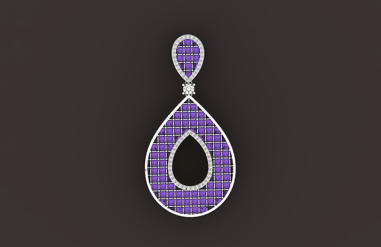 evening drop pendant with square stones 420 3D print model 3D print model_23