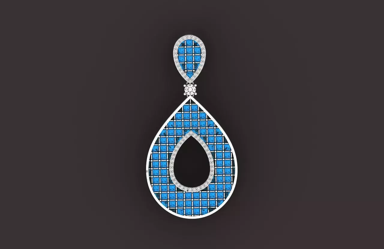evening drop pendant with square stones 420 3D print model 3D print model_0
