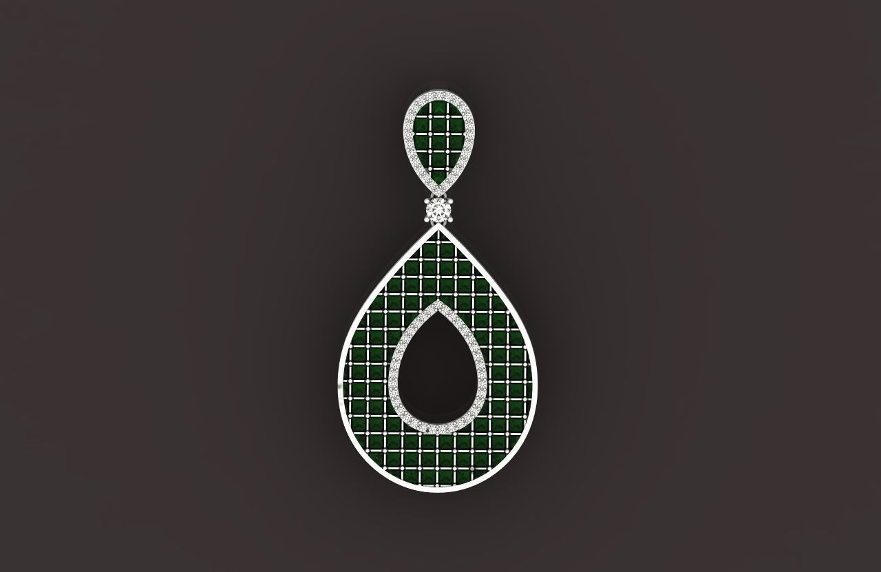 evening drop pendant with square stones 420 3D print model 3D print model_16