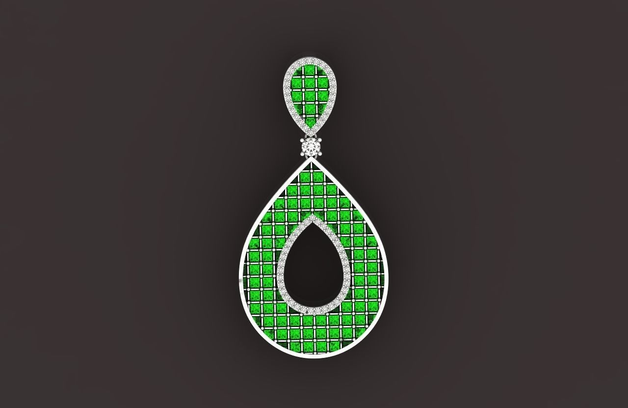 evening drop pendant with square stones 420 3D print model 3D print model_22