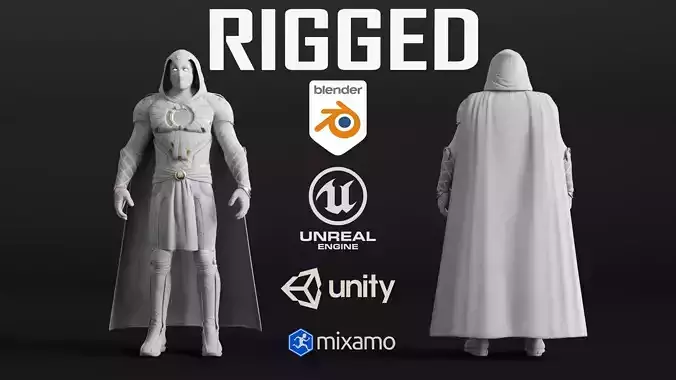 Moon Knight IK RIGGED 3D Character Model Low-poly 3D model