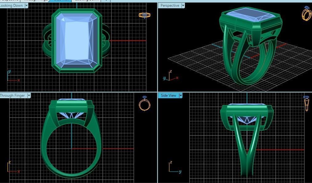 Trendy set earrings and ring  with big rectangular stone 414 3D Model Collection_11