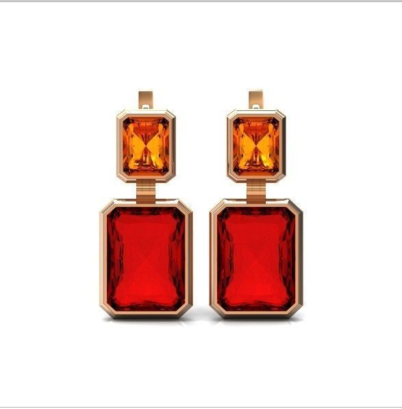 Trendy set earrings and ring  with big rectangular stone 414 3D Model Collection_59