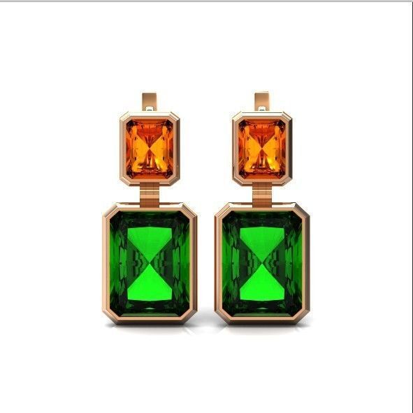 Trendy set earrings and ring  with big rectangular stone 414 3D Model Collection_24