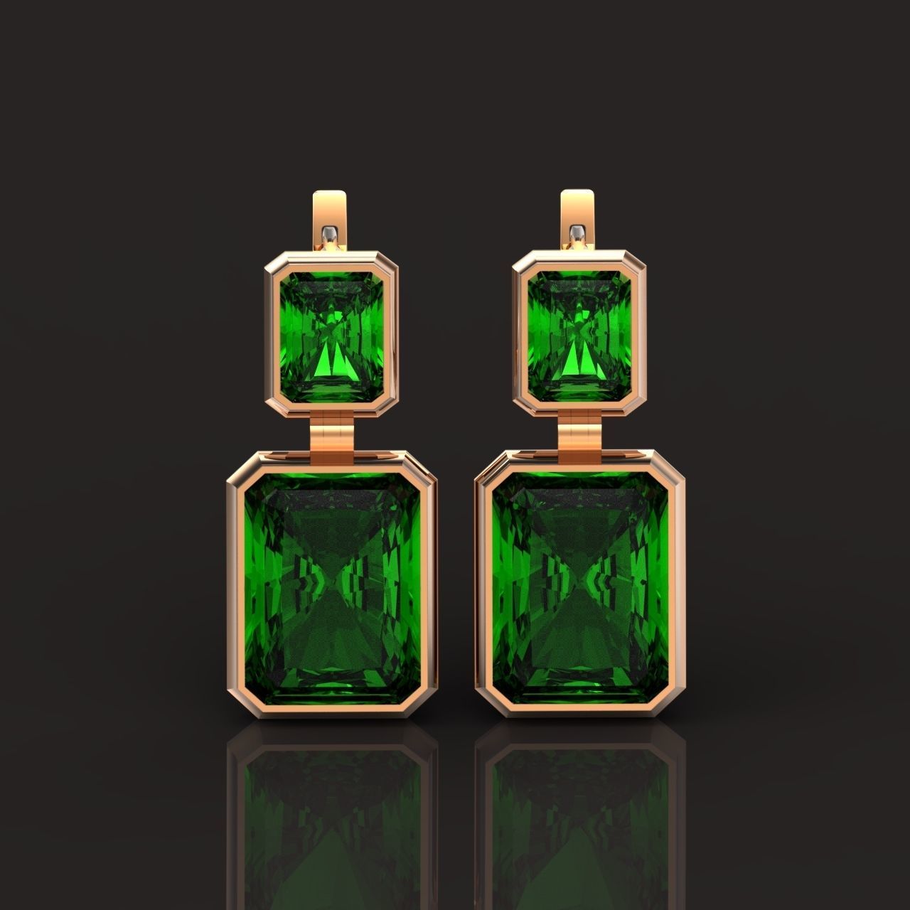 Trendy set earrings and ring  with big rectangular stone 414 3D Model Collection_47