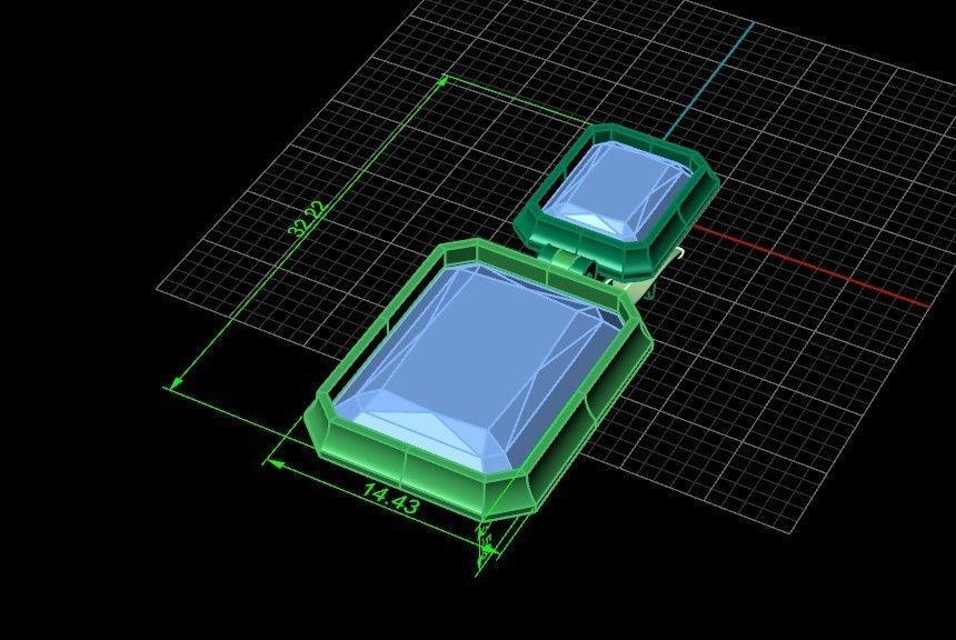 Trendy set earrings and ring  with big rectangular stone 414 3D Model Collection_30