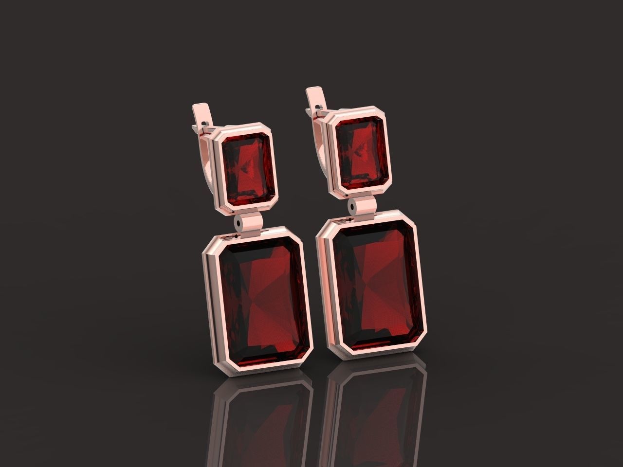 Trendy set earrings and ring  with big rectangular stone 414 3D Model Collection_106