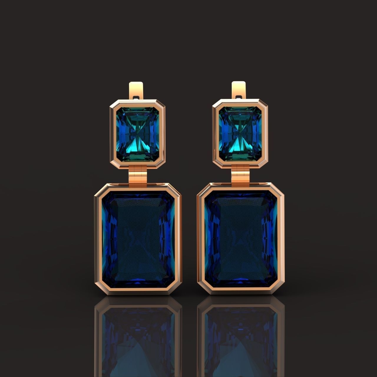 Trendy set earrings and ring  with big rectangular stone 414 3D Model Collection_50