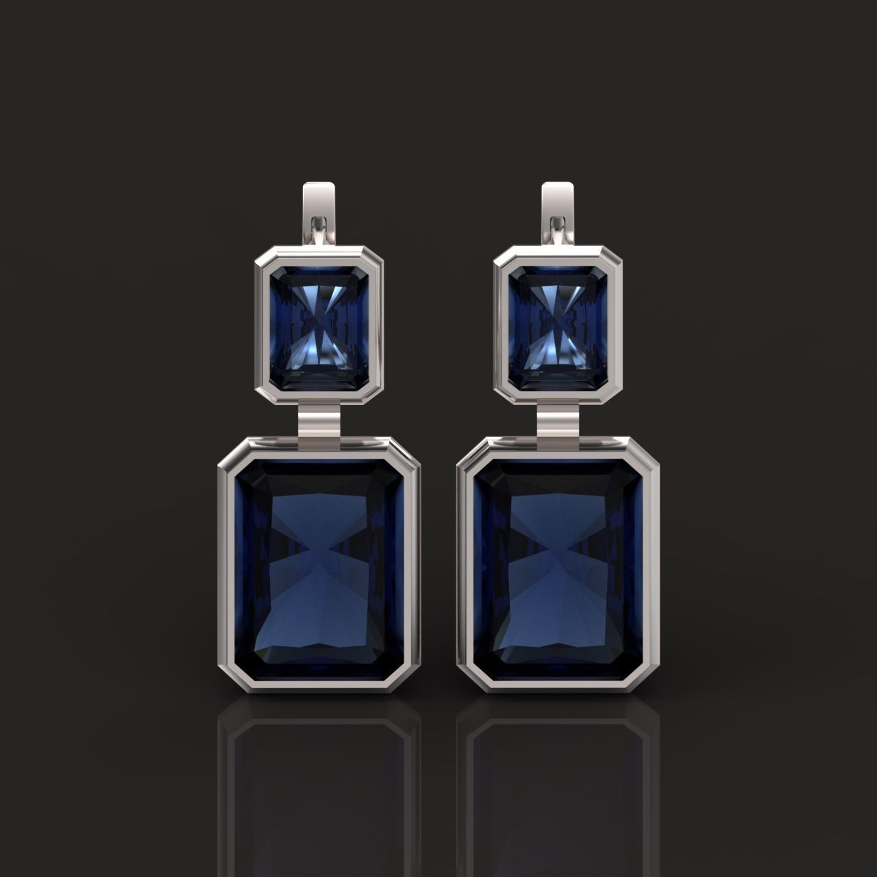 Trendy set earrings and ring  with big rectangular stone 414 3D Model Collection_102