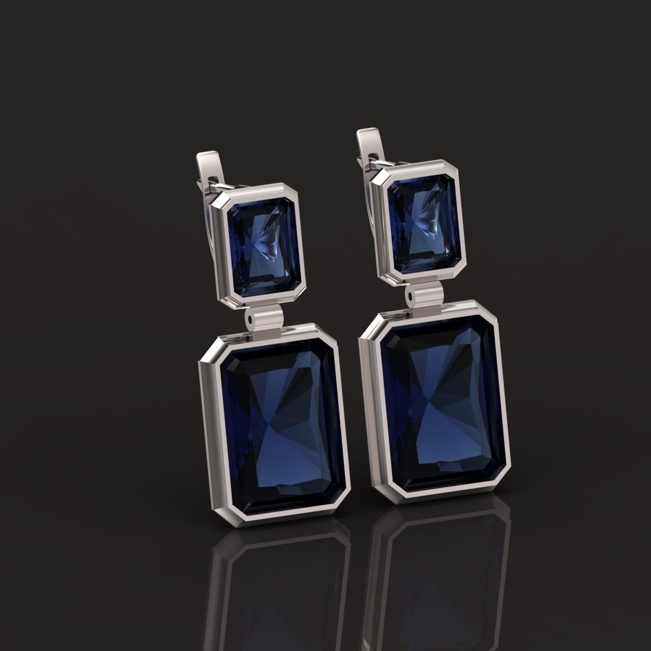 Trendy set earrings and ring  with big rectangular stone 414 3D Model Collection_112