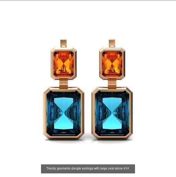Trendy set earrings and ring  with big rectangular stone 414 3D Model Collection_4