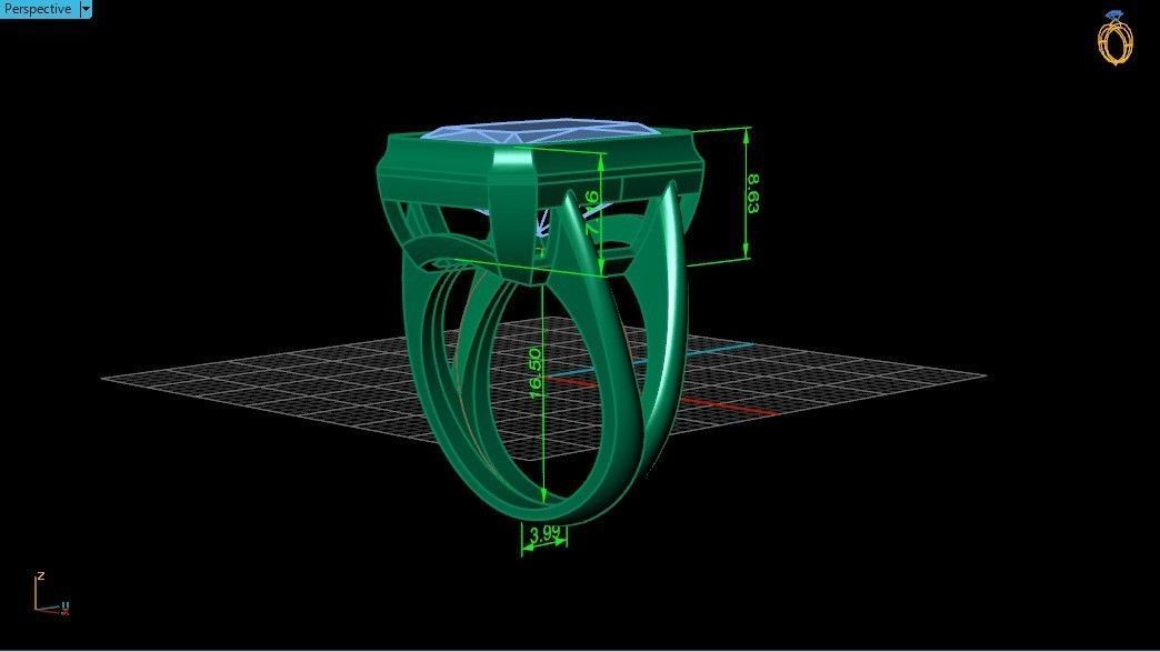 Trendy set earrings and ring  with big rectangular stone 414 3D Model Collection_10