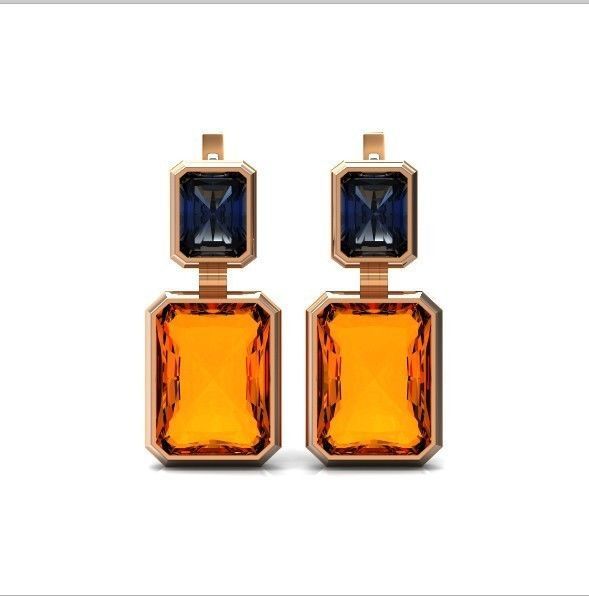 Trendy set earrings and ring  with big rectangular stone 414 3D Model Collection_62