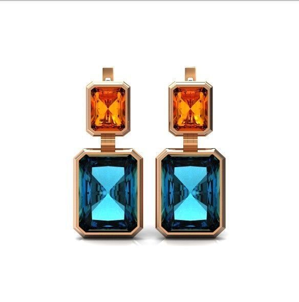 Trendy set earrings and ring  with big rectangular stone 414 3D Model Collection_20