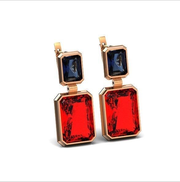 Trendy set earrings and ring  with big rectangular stone 414 3D Model Collection_25