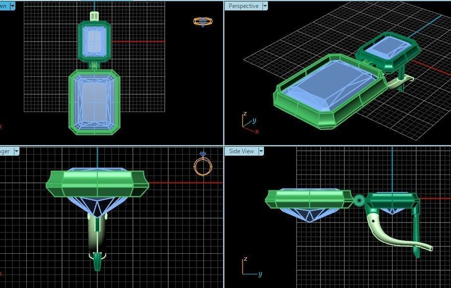 Trendy set earrings and ring  with big rectangular stone 414 3D Model Collection_51