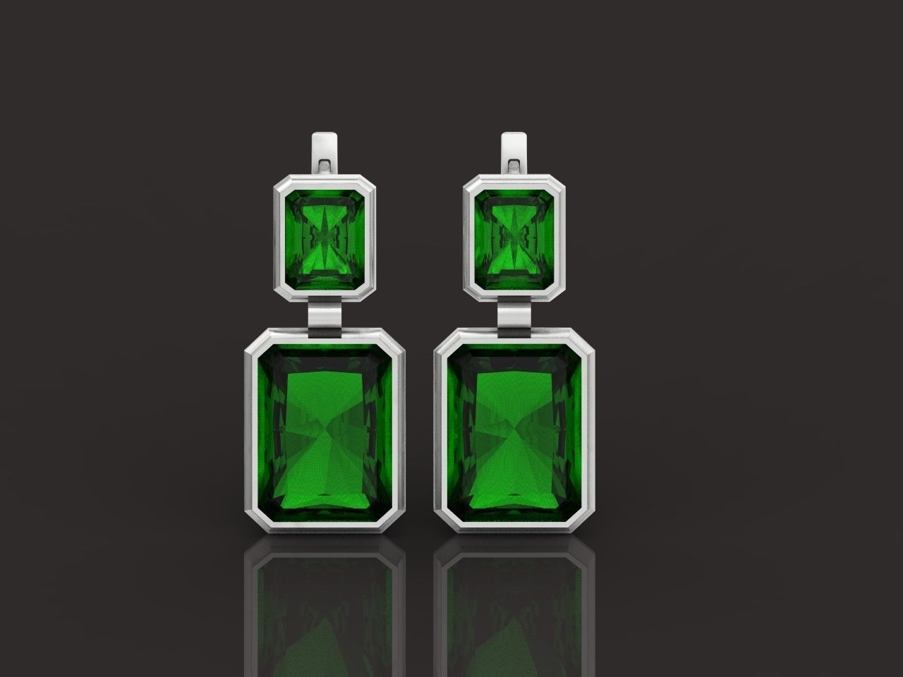 Trendy set earrings and ring  with big rectangular stone 414 3D Model Collection_39