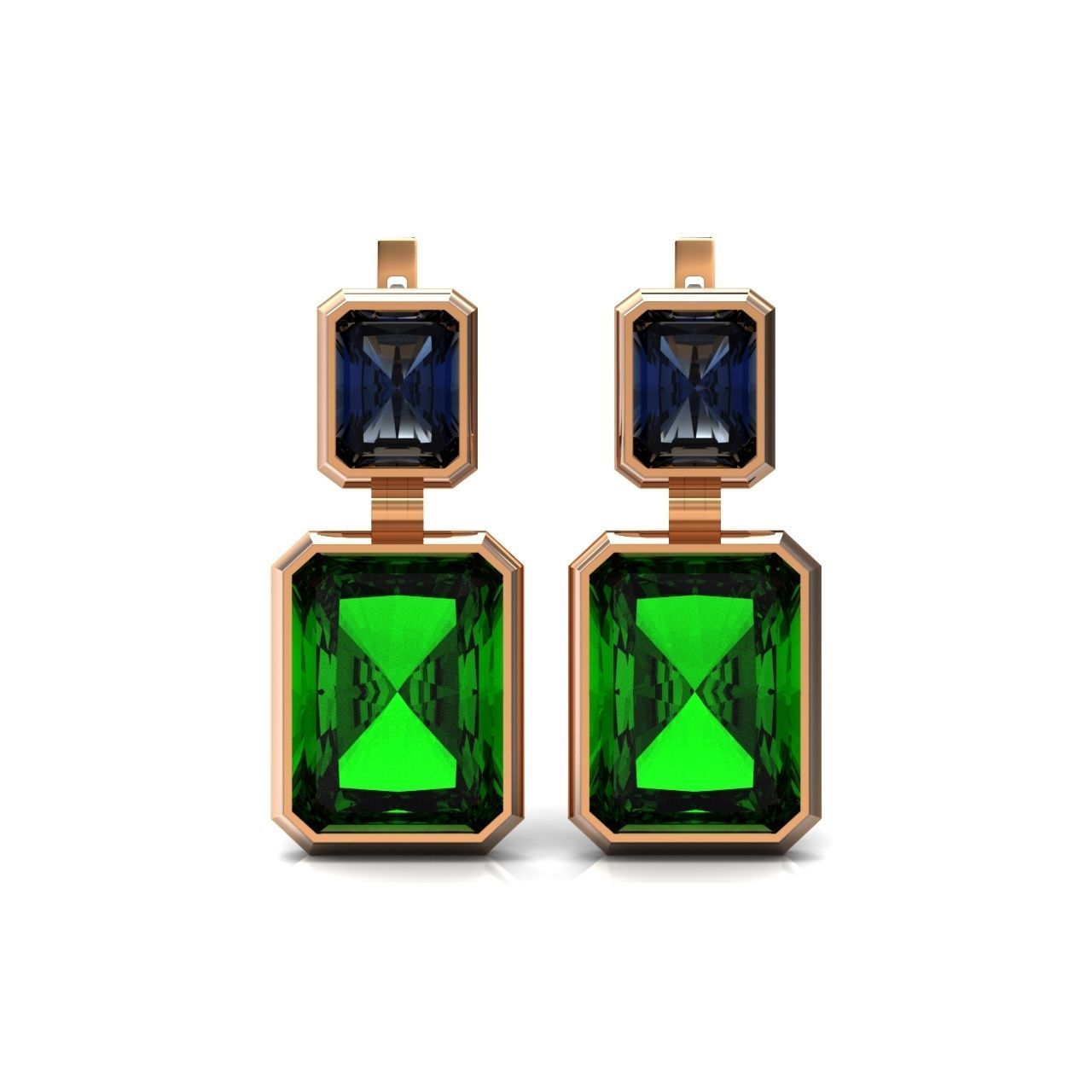 Trendy set earrings and ring  with big rectangular stone 414 3D Model Collection_46