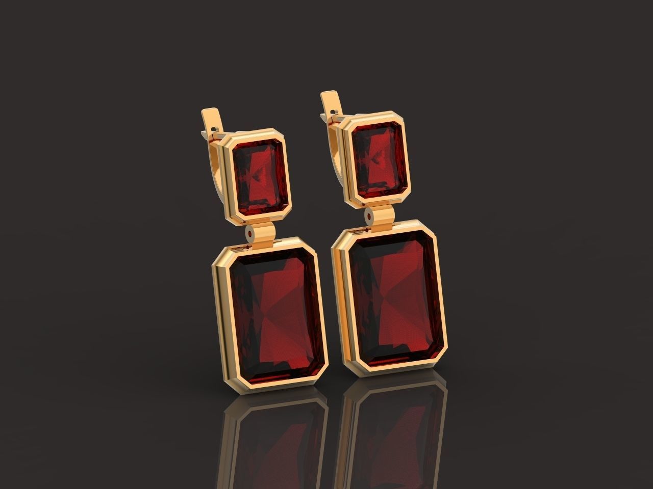 Trendy set earrings and ring  with big rectangular stone 414 3D Model Collection_107