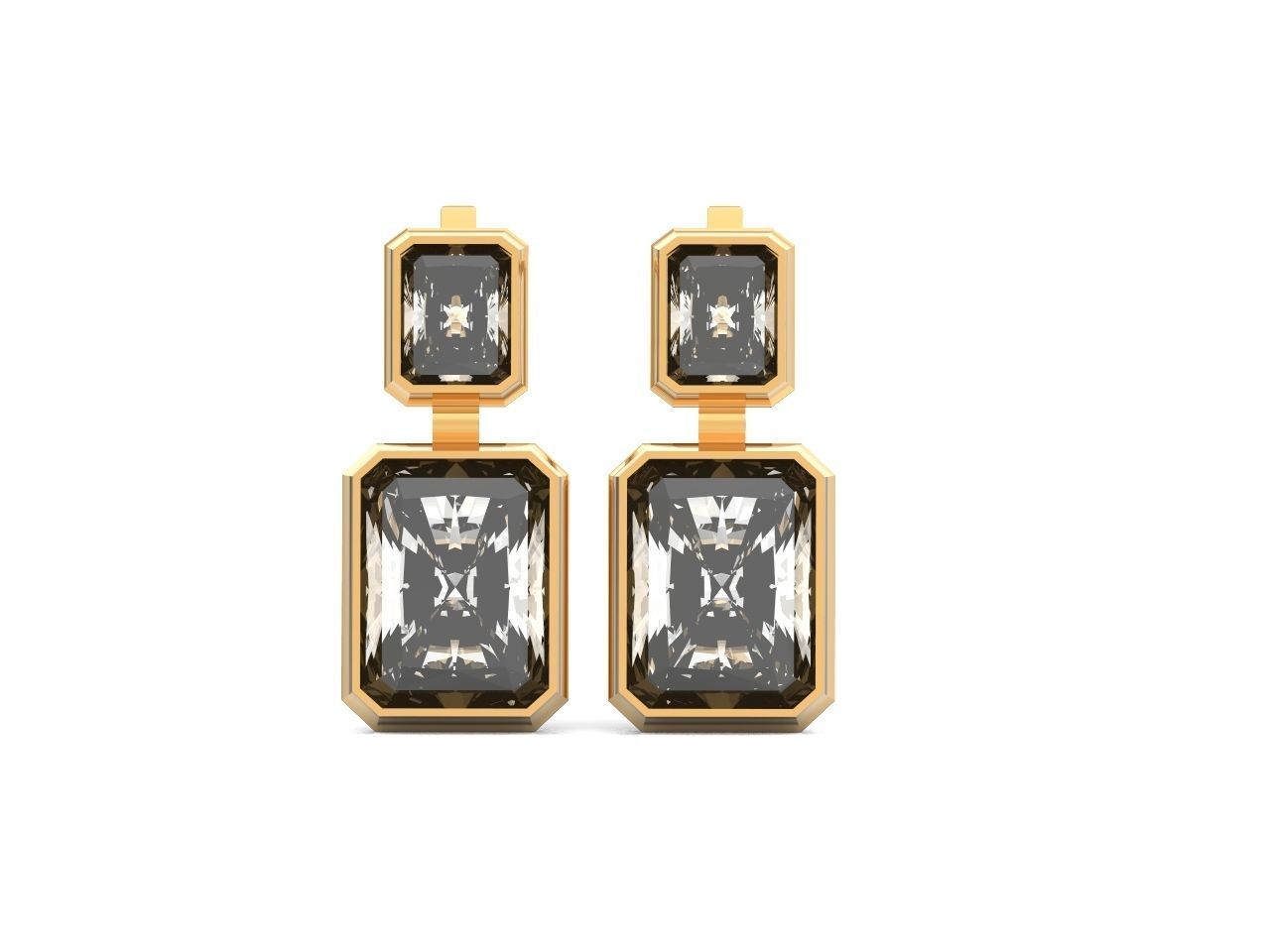 Trendy set earrings and ring  with big rectangular stone 414 3D Model Collection_44