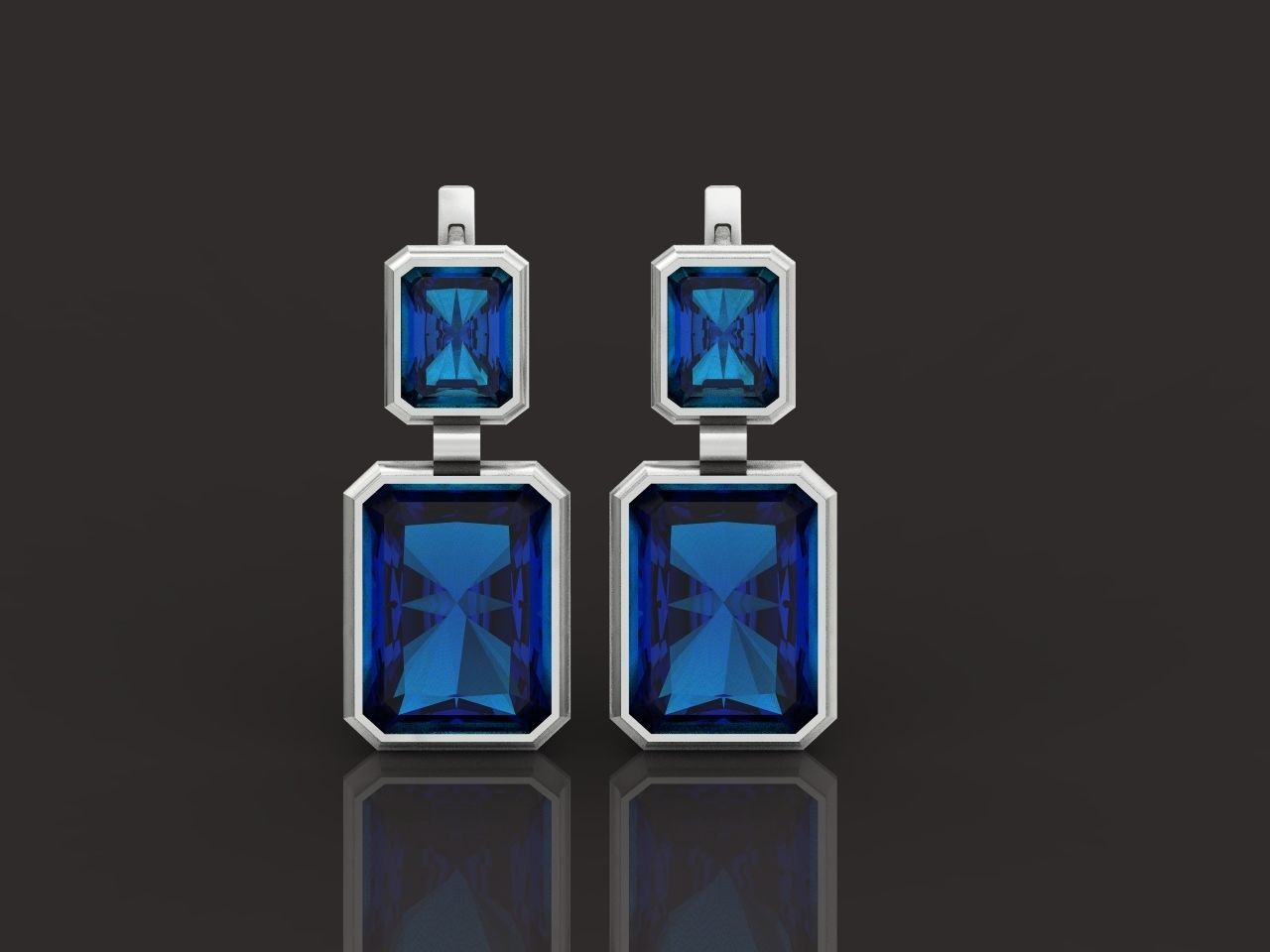 Trendy set earrings and ring  with big rectangular stone 414 3D Model Collection_92