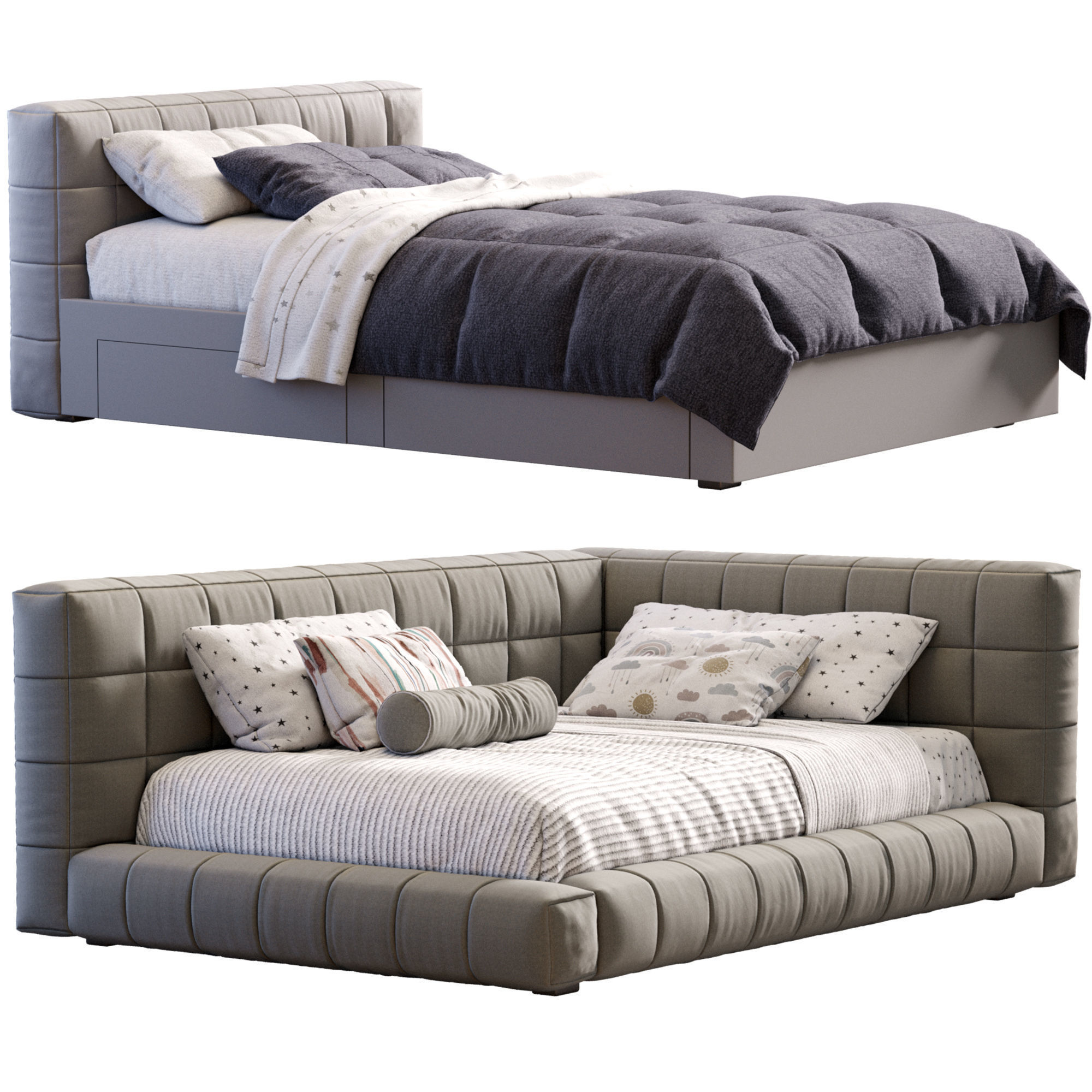 Baldwin Lounge Corner Upholstered Bed 3D model_10